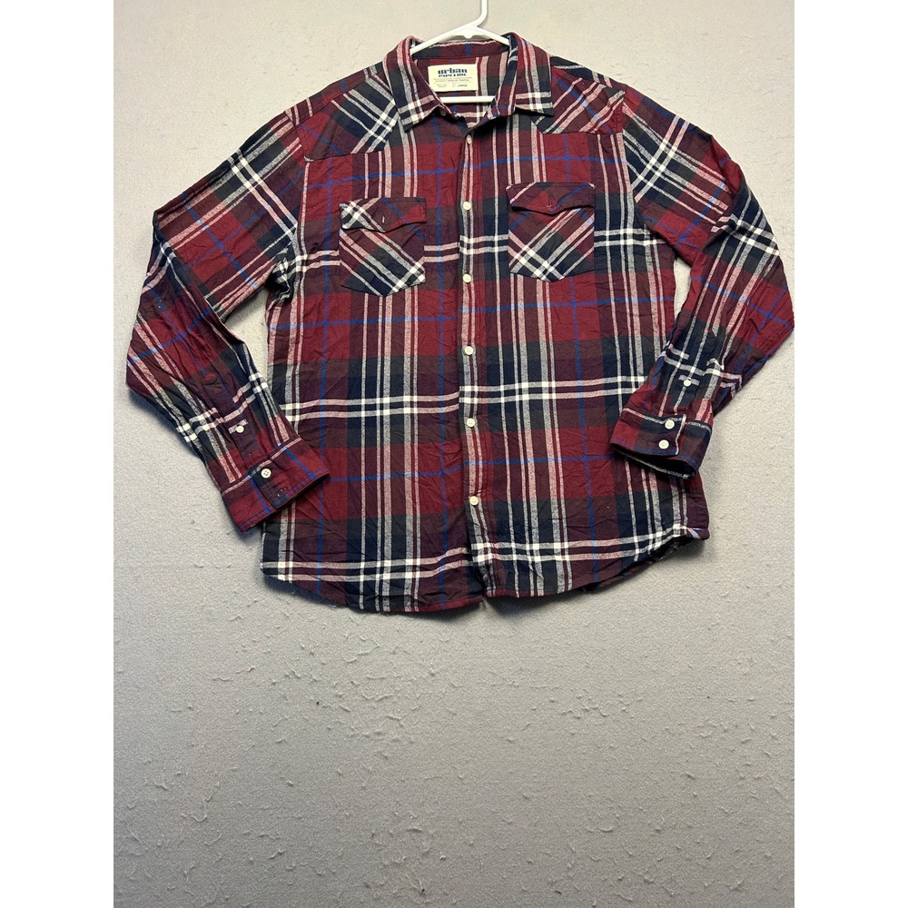 Urban Pipeline Shirt Plaid Burgundy Navy White Large Mens